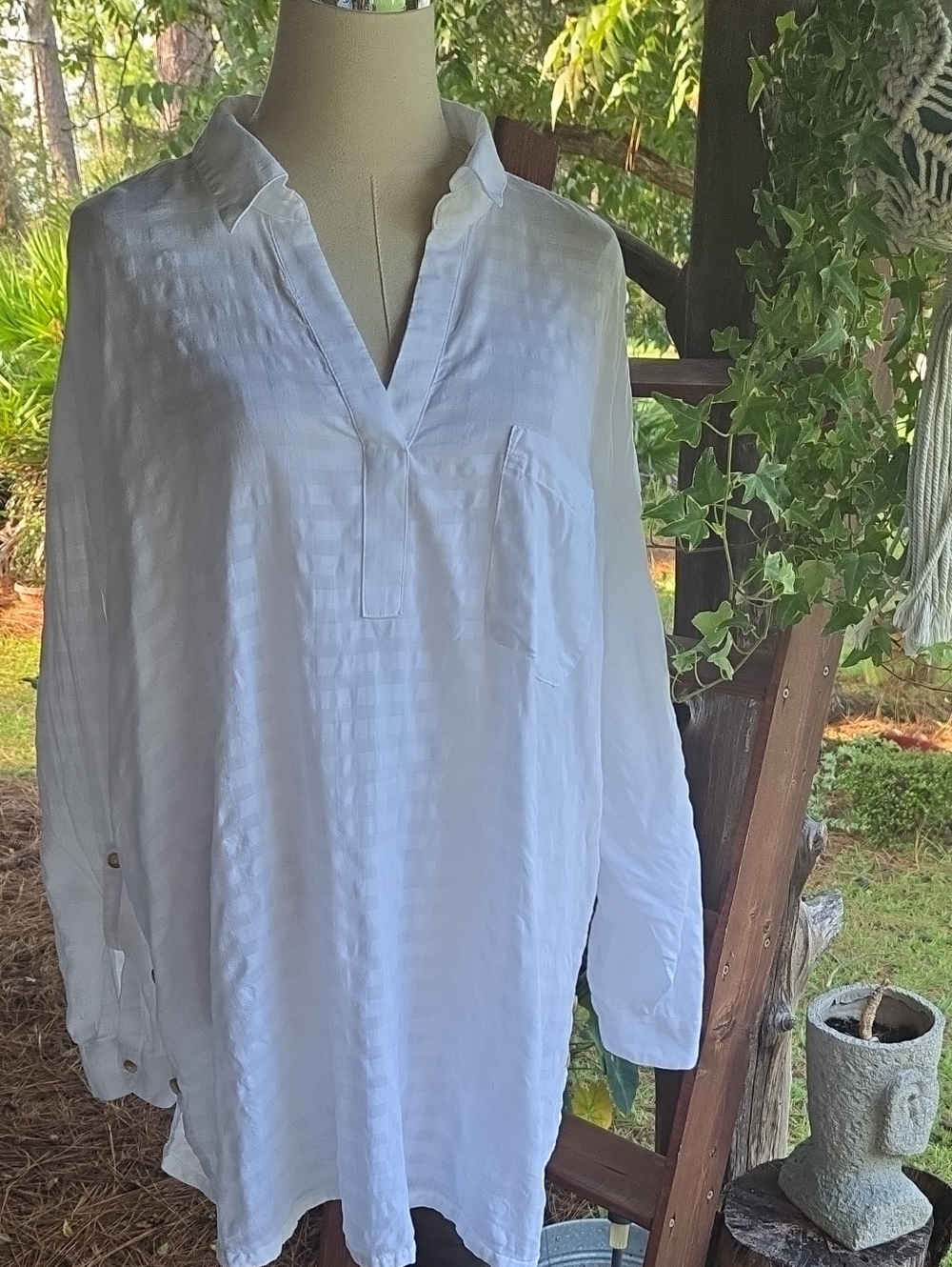 J. Jill White Grid Weave 100% Cotton Tunic Size Extra Large